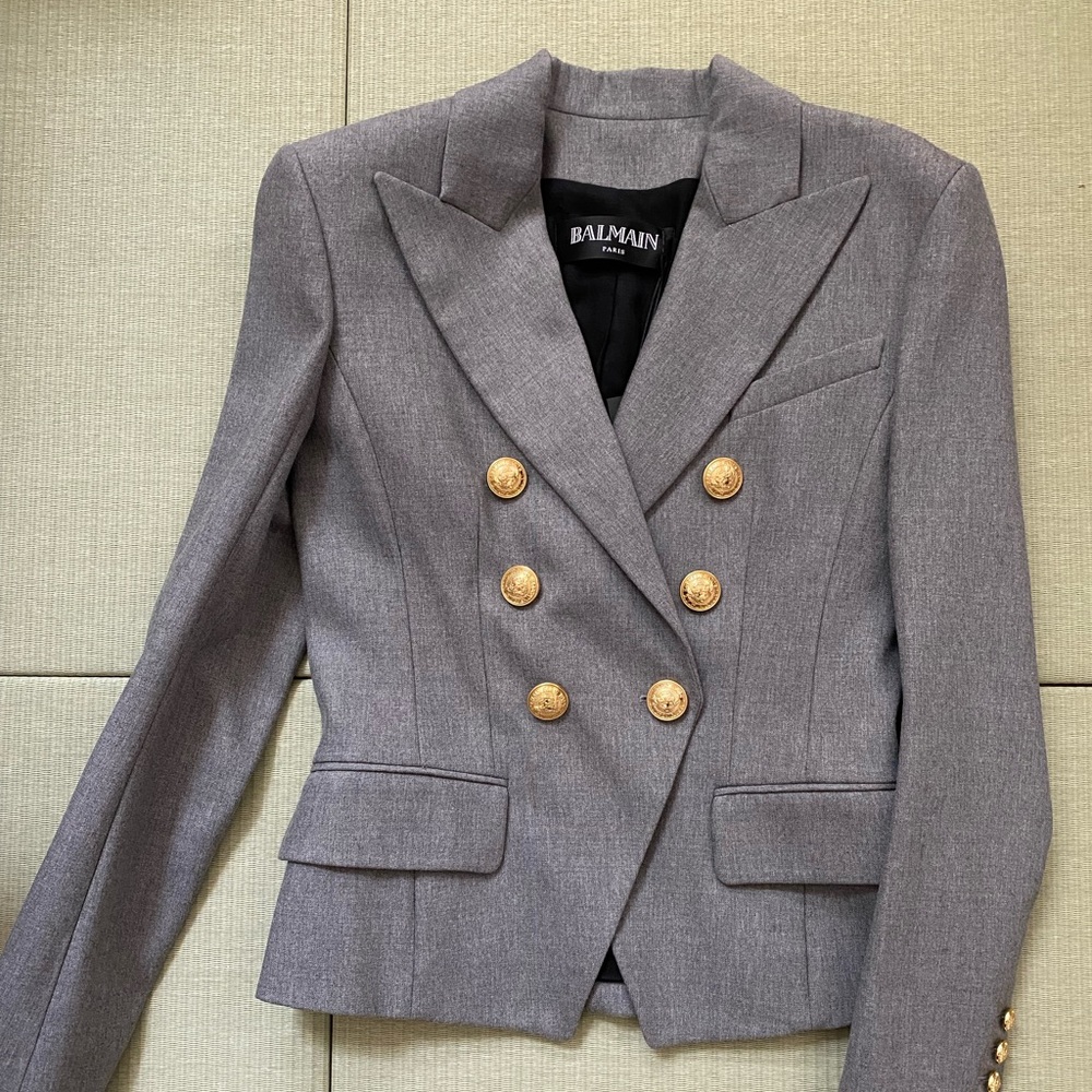Balmain Grey Wool Six Button Blazer